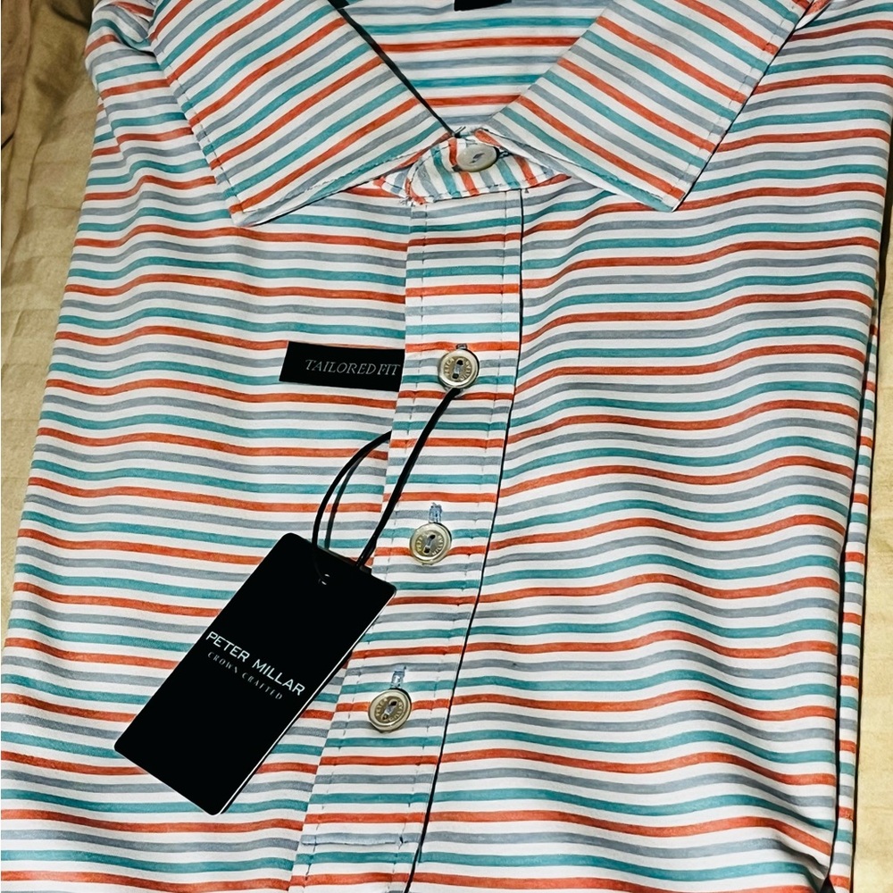 Peter Millar Blue and Orange Polo Shirt - Picture 2 of 11